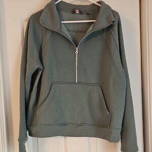 Danskin Sage Green Quarter-Zip Pullover with Kangaroo Pocket